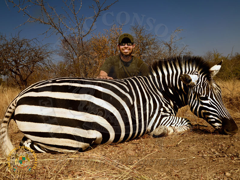 Picture of a hunter with his zebra after a South Africa hunting experience of a lifetime.