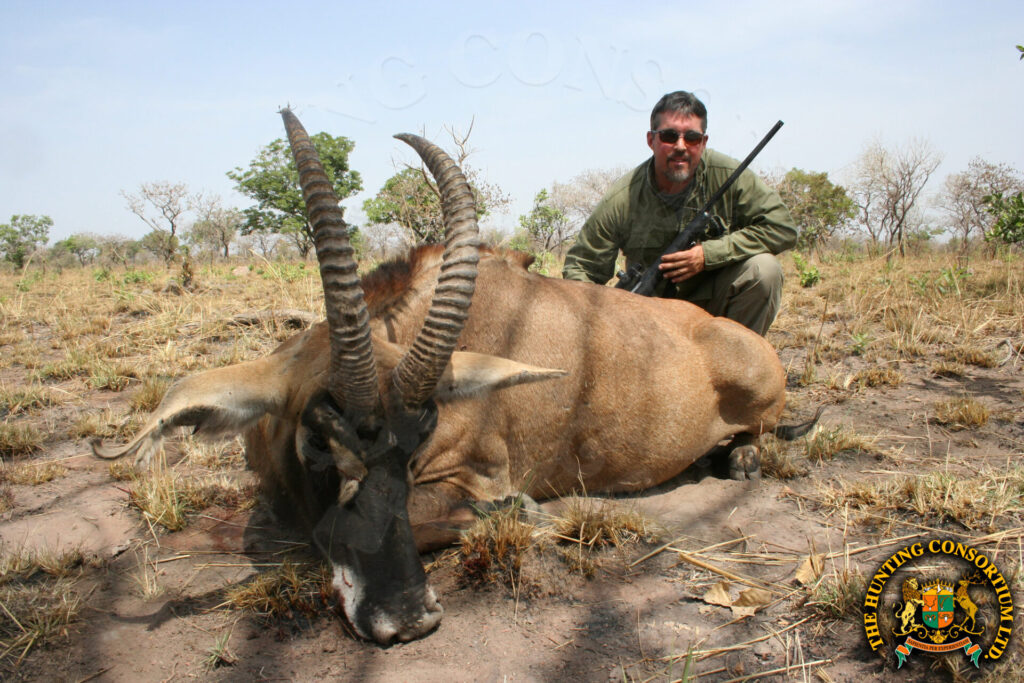 Photo of client with his Western Roan Hunting in Cameroon. Roan Hunts in Cameroon.