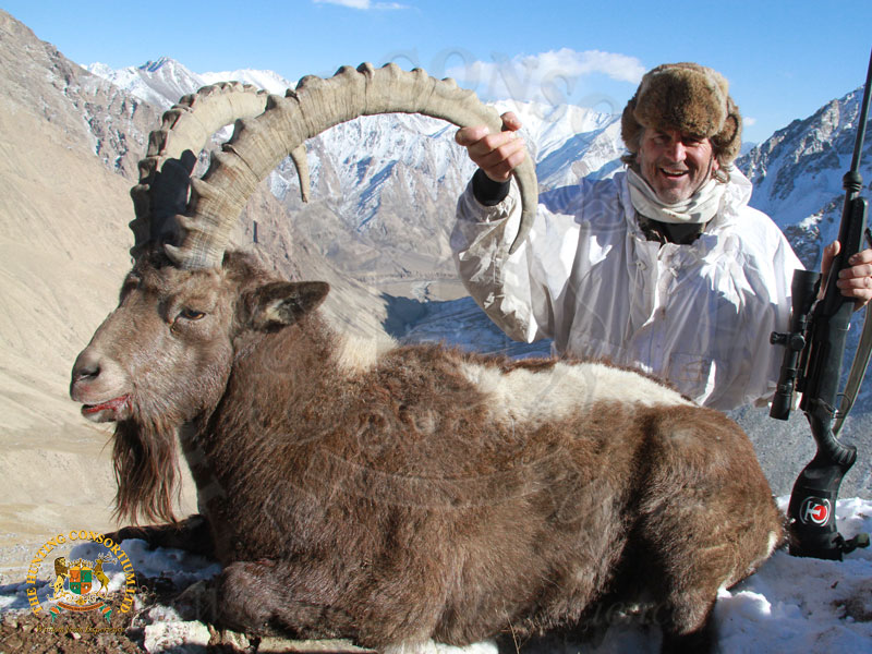 Jim Shockey with his Mid Asian Ibex Hunting trophy.